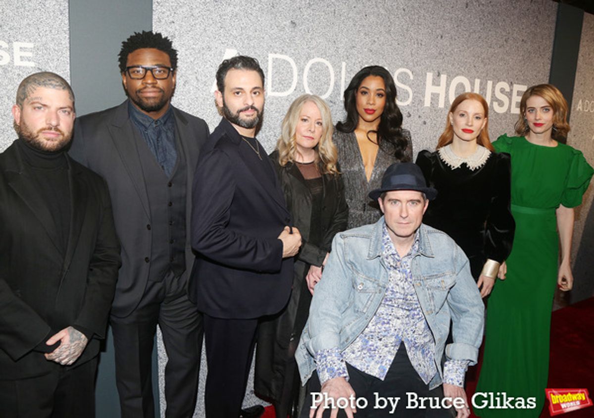 Director Jamie Lloyd, Okieriete Onaodowan, Arian Moayed, Michael Patrick Thornton, Tasha Lawrence, Jesmille Darbouze, Jessica Chastain and Playwright Amy Herzog at 