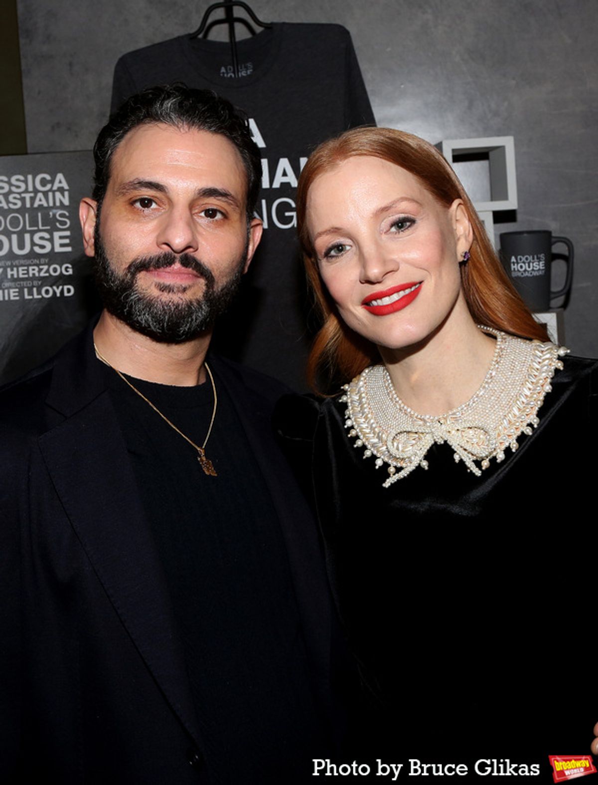 Arian Moayed and Jessica Chastain at 