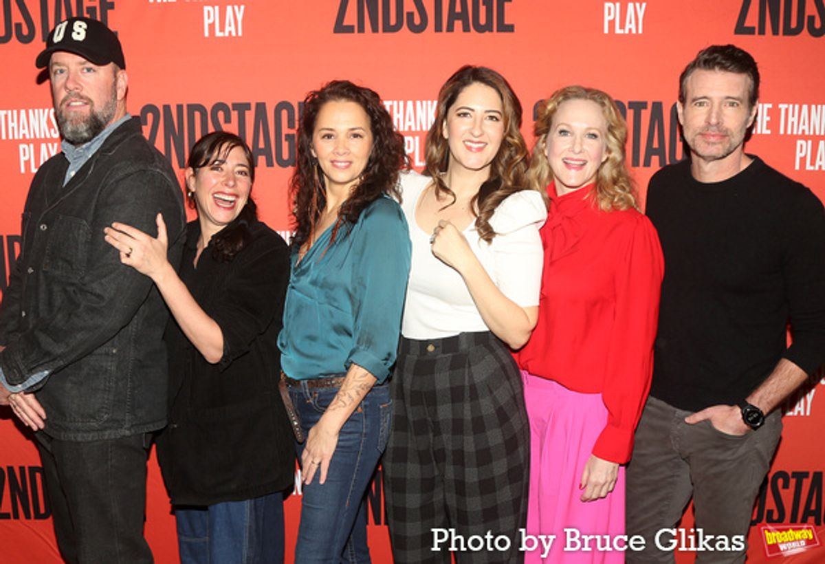 Chris Sullivan, Director Rachel Chavkin, Playwright Larissa FastHorse, D'Arcy Carden, Katie Finneran and Scott Foley at 