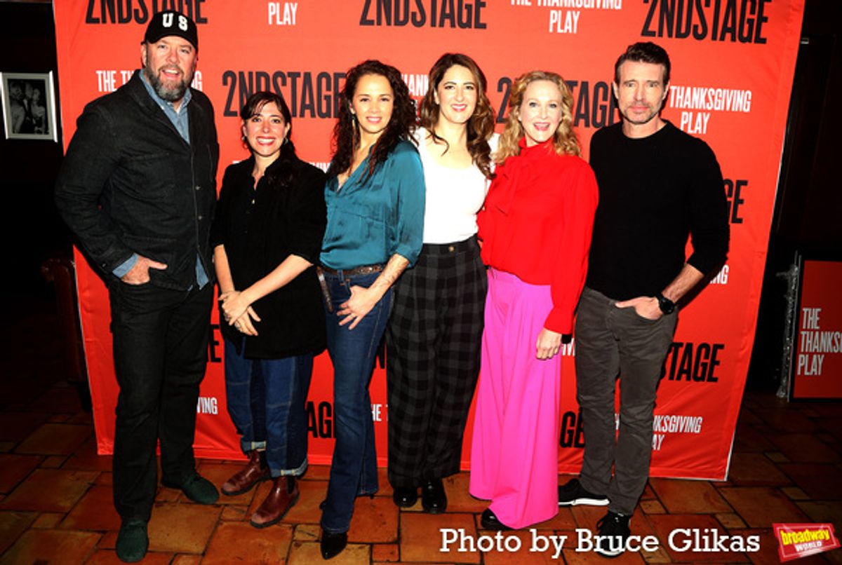 Chris Sullivan, Director Rachel Chavkin, Playwright Larissa FastHorse, D'Arcy Carden, Katie Finneran and Scott Foley at 