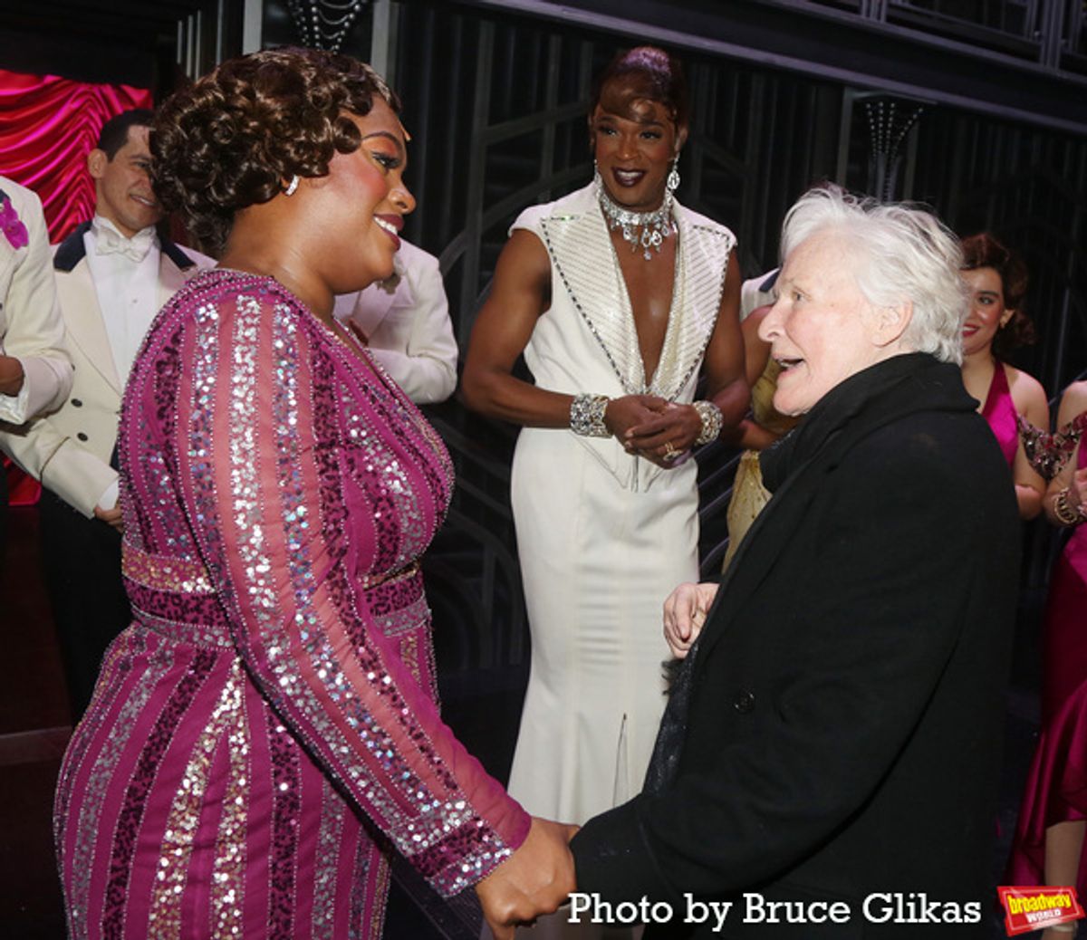 Raena White, J. Harrison Ghee and Glenn Close at 