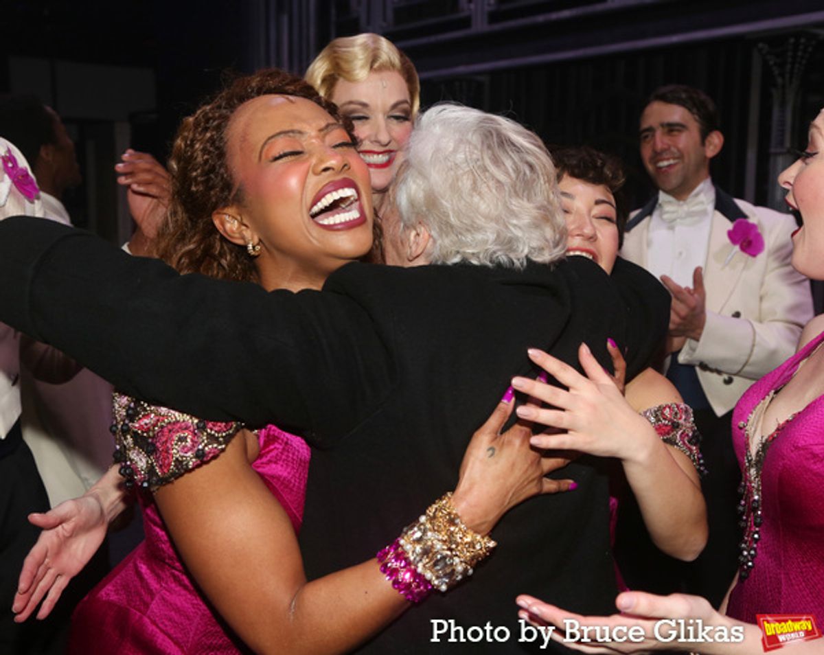 Glenn Close hugs the cast backstage at 