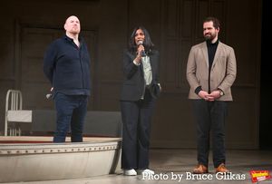 Co-Puppet Designer and Movement Director Finn Caldwell, Playwright Lolita Chakrabarti Photo