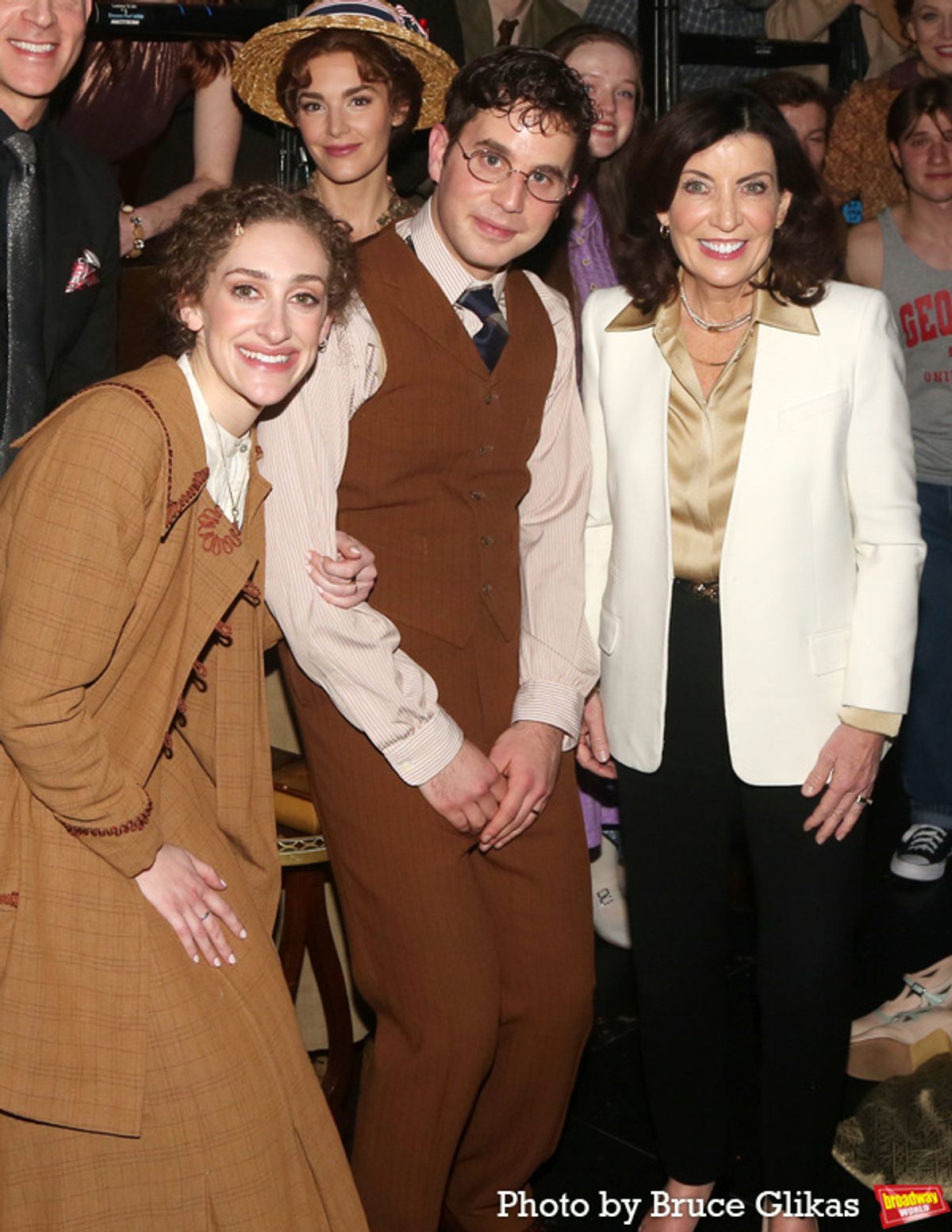 Kelli Barrett, Micaela Diamond, Ben Platt and New York State Governor Kathy Hochul at 