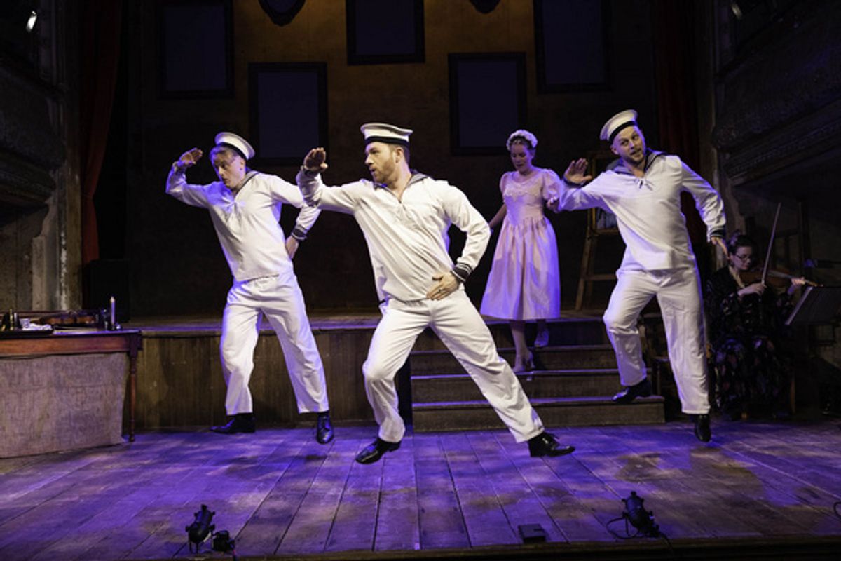 Kieran Parrott (Richard Dauntless) with from left: Edward Watchman (Harry) and Max Panks (Thomas).  (photo: Mark Senior) at 