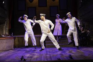 Kieran Parrott (Richard Dauntless) with from left: Edward Watchman (Harry) and Max Panks (Thomas). (photo: Mark Senior) @ BroadwayWorld Kieran Parrott (Richard Dauntless) with from left: Edward Watchman (Harry) and Max Pa Photo