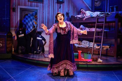 Nancy Zamit with the cast of Peter Pan Goes Wrong Photo