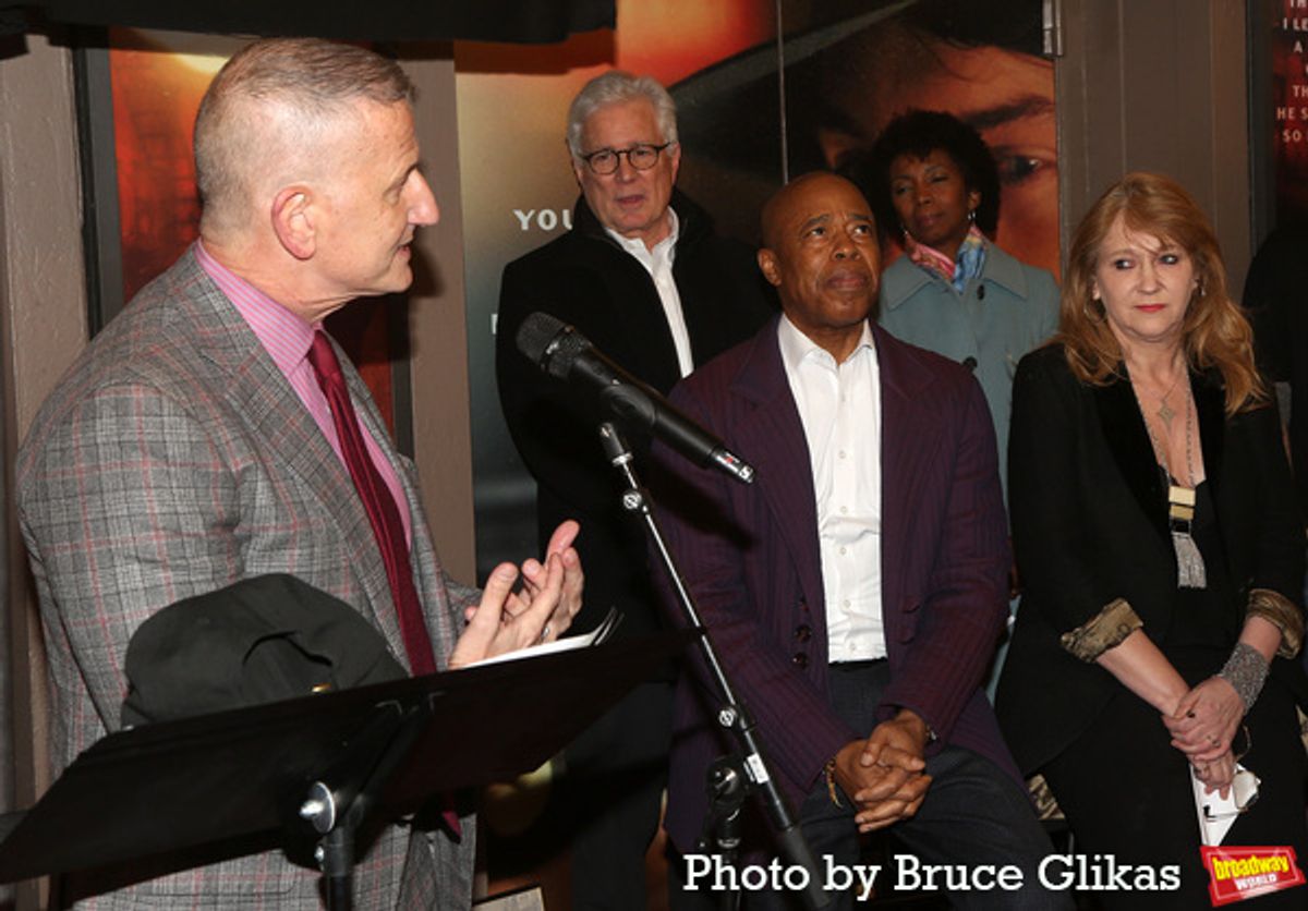 Tom Kirdahy, David Thompson, Mayor Eric Adams of New York City, Sharon Washington and Sonia Friedman at 