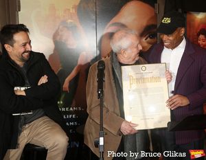 Lin-Manuel Miranda, John Kander and Mayor Eric Adams of New York City  Photo