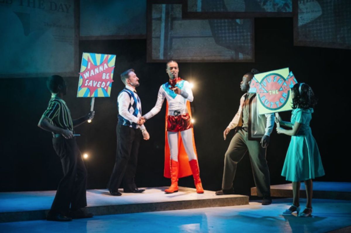 L-R Mitchell Alexander, Gary DuBreuil, Quincy Vicks, Robert Willis, and Brianna Thomas in Push the Button. Photo by Cameron Whitman. at 