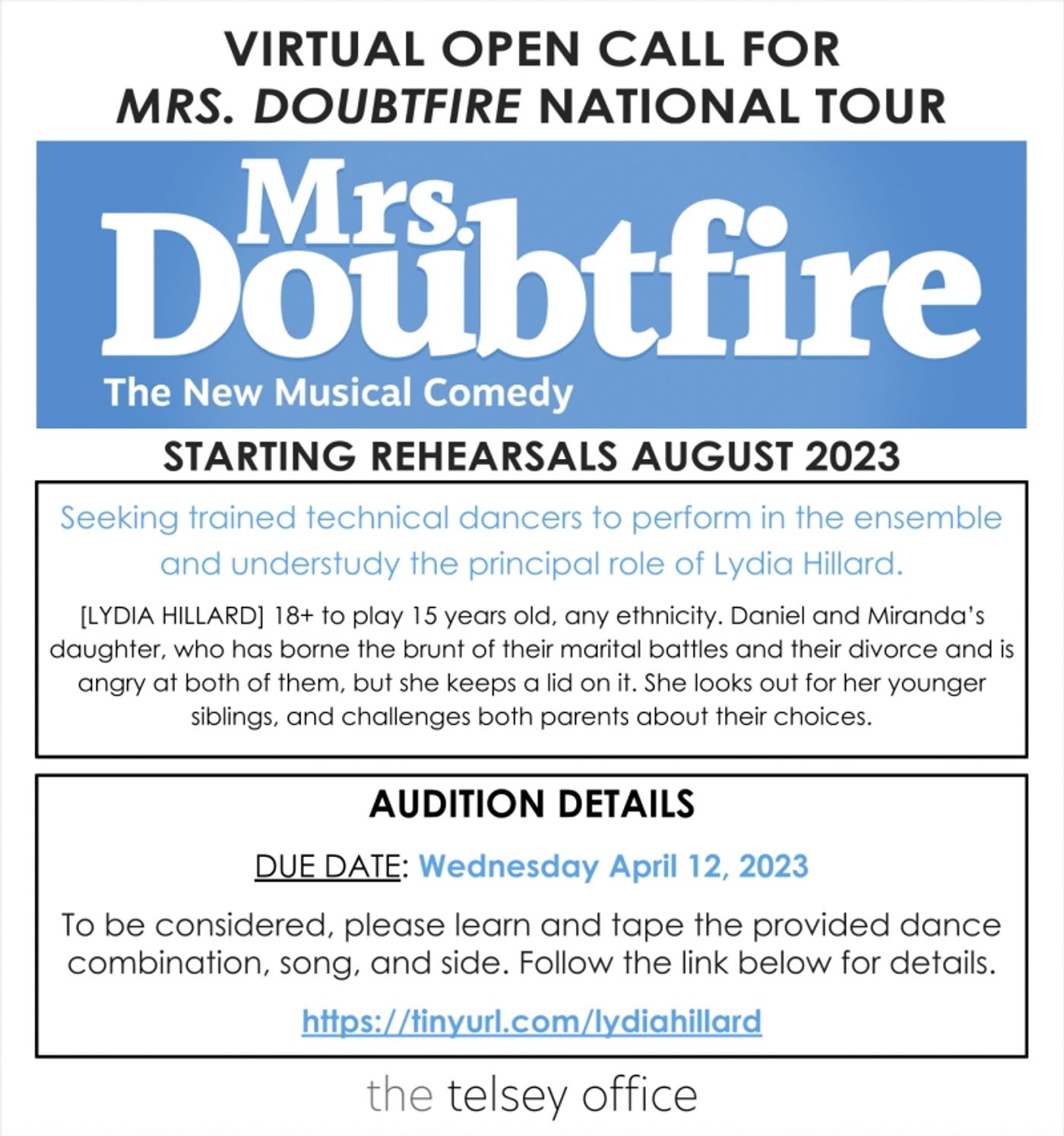 MRS DOUBTFIRE National Tour Is Holding Virtual Open Call MRS DOUBTFIRE National Tour Is Holding Virtual Open Call Image