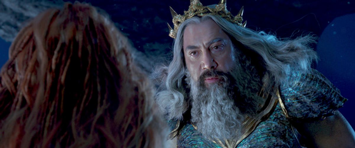 Halle Bailey as Ariel and Javier Bardem as King Triton at 
