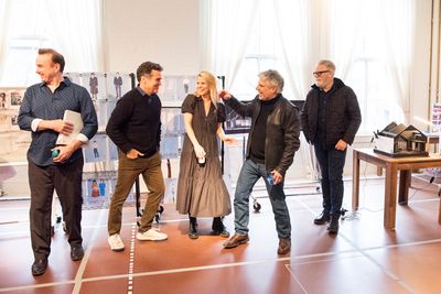 Ted Koch, Brian d’Arcy James, Kelli O’Hara, Neil Pepe,
and Jeffory Lawson  Photo