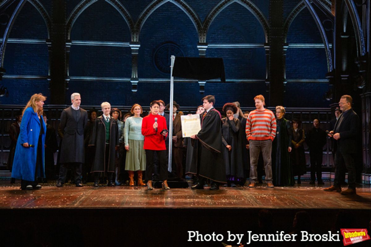 Sonia Friedman, Anne del Castillo, Colin Callender, and the cast of HARRY POTTER AND THE CURSED CHILD at 