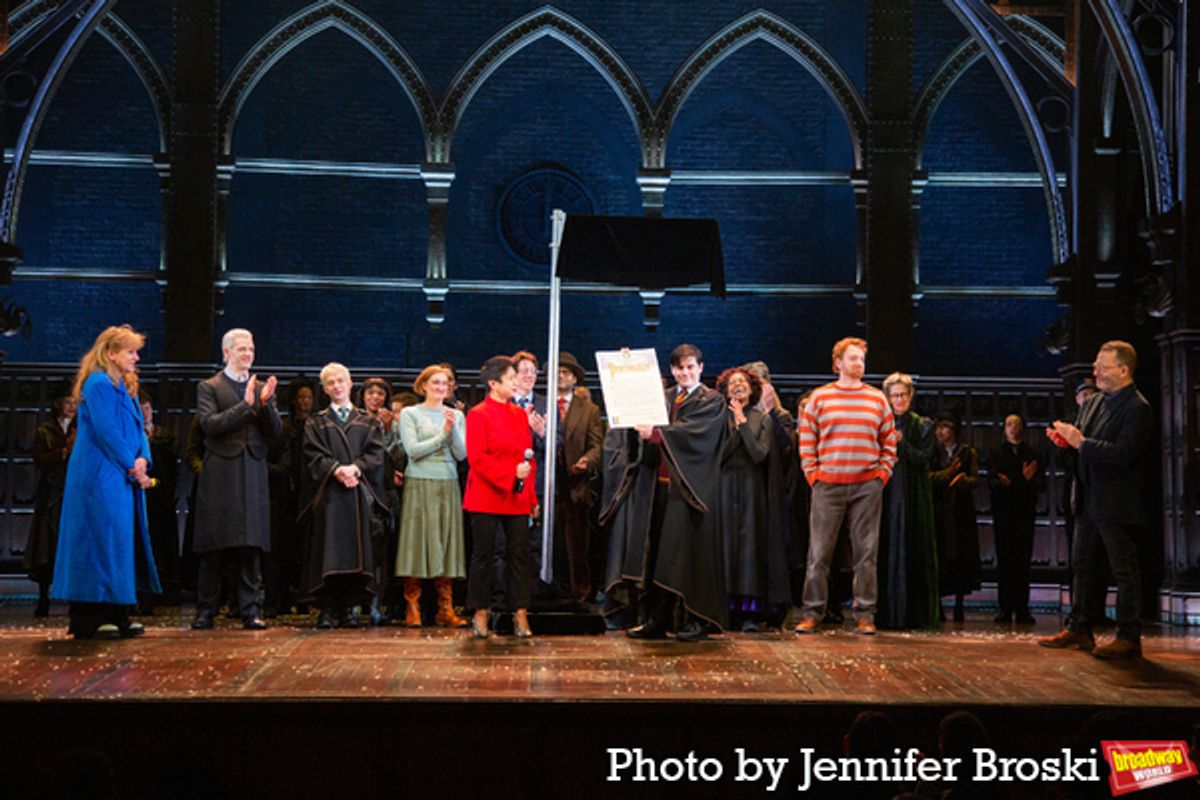 Sonia Friedman, Anne del Castillo, Colin Callender, and the cast of HARRY POTTER AND THE CURSED CHILD at 