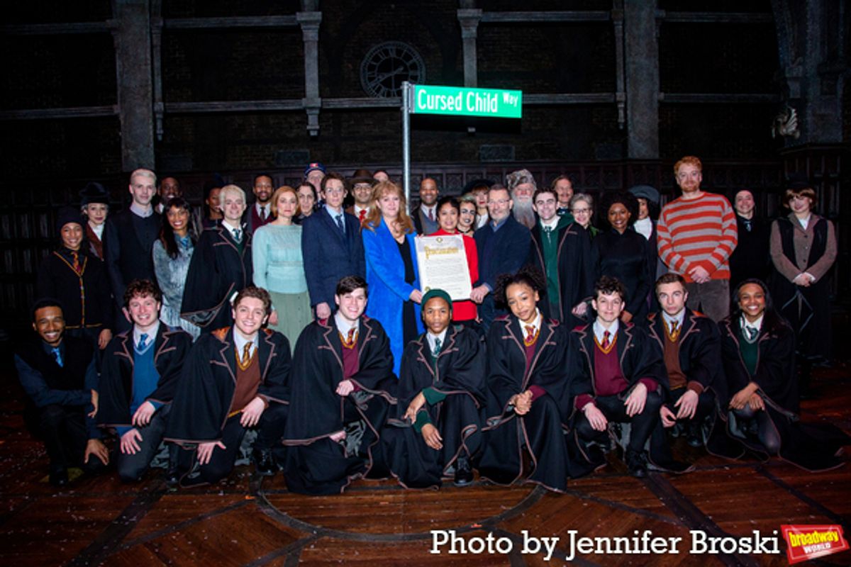 Sonia Friedman, Anne del Castillo, Colin Callender, and the cast of HARRY POTTER AND THE CURSED CHILD at 