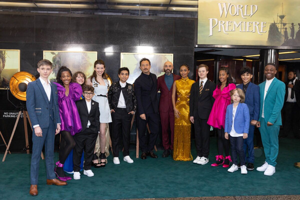 Joshua Pickering, Kelsey Yates, Florence Bensberg, Sebastian Billingsley-Rodriguez, Ever Anderson, Alexander Molony, Jude Law, David Lowery, Yara Shahidi, Noah Matofsky, Skyler Yates, Jacobi Jupe, Felix De Sousa and Caelan Edie at 