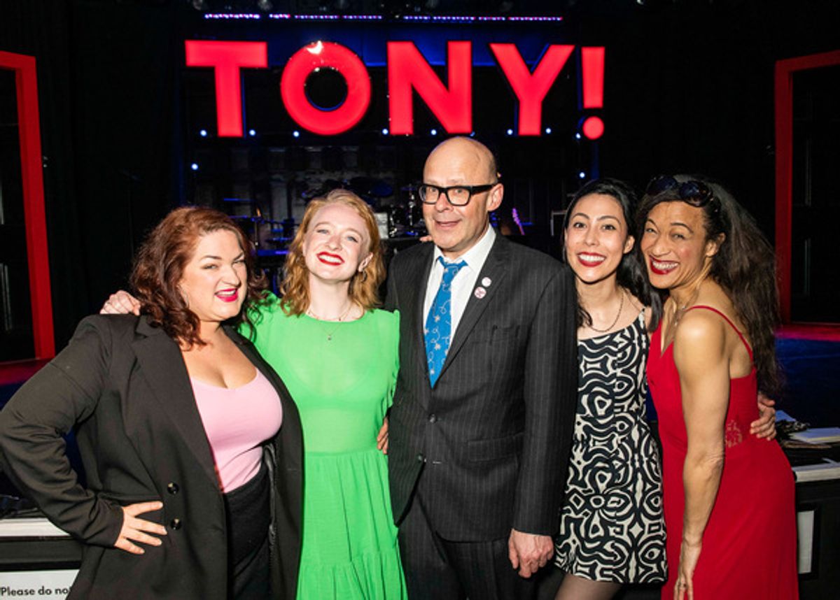 Rosie Strobel (John Prescott), Tori Burgess (Cherie Blair) Harry Hill, Sally Cheng (Robin Cook) and Emma Jay Thomas (Princess Diana)  at 