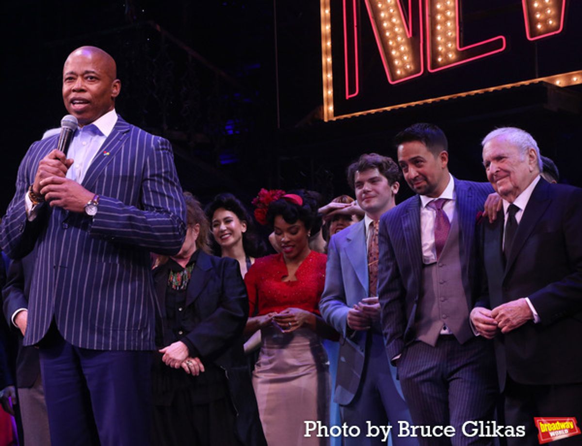 NYC Mayor Eric Adams, Anna Uzele, Colton Ryan, Lin-Manuel Miranda and John Kander at 