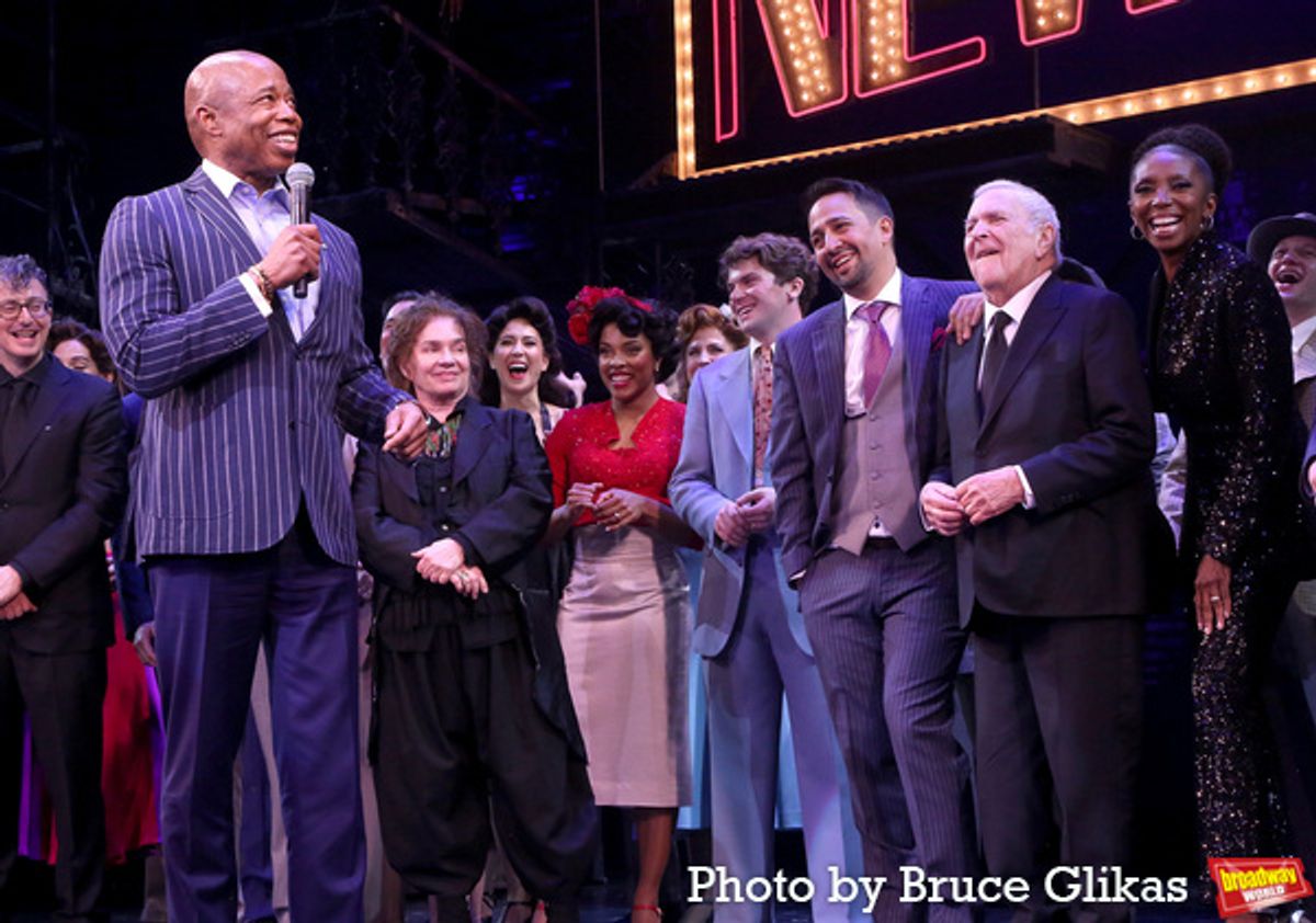 NNYC Mayor Eric Adams, Anna Uzele, Colton Ryan, Lin-Manuel Miranda, John Kander and Sharon Washington at 
