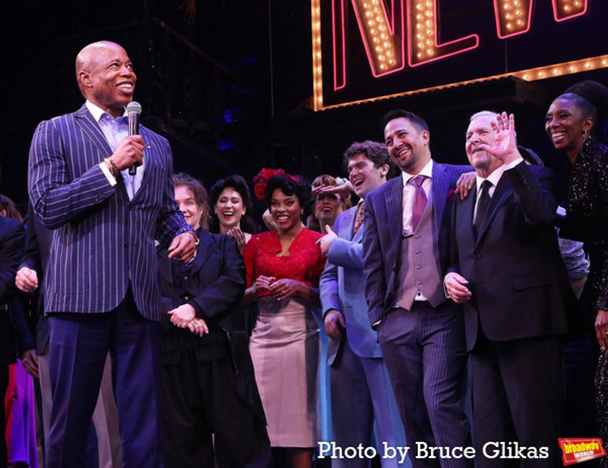 NYC Mayor Eric Adams, Anna Uzele, Colton Ryan, Lin-Manuel Miranda, John Kander and Sharon Washington at 