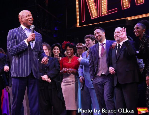 NYC Mayor Eric Adams, Anna Uzele, Colton Ryan, Lin-Manuel Miranda, John Kander and Sh Photo
