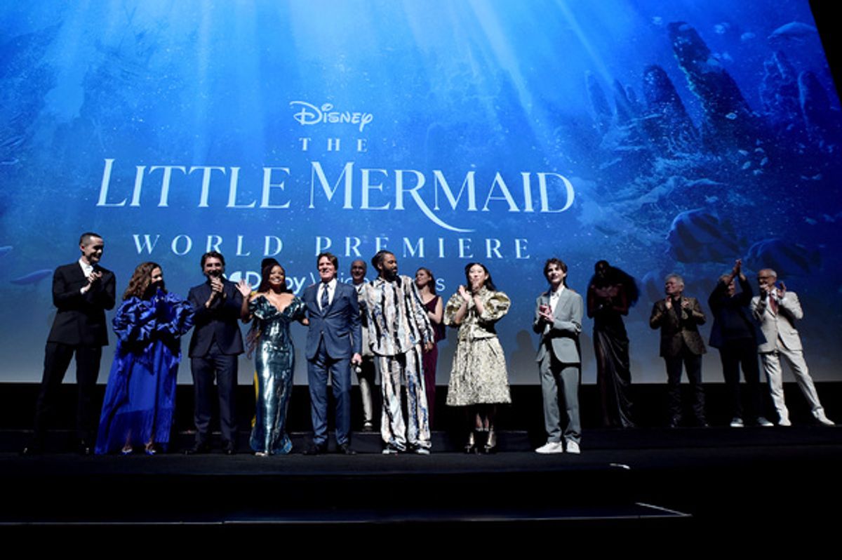 LOS ANGELES, CALIFORNIA - MAY 08: (L-R) Jonah Hauer-King, Melissa McCarthy, Javier Bardem, Noma Dumezweni, Halle Bailey, Rob Marshall, Art Malik, Daveed Diggs, Jessica Alexander, Awkwafina, Jacob Tremblay, Sienna King, Alan Menken, Marc Platt, and John DeLuca attend the World Premiere of Disney's live-action feature 'The Little Mermaid' at the Dolby Theatre in Los Angeles, California on May 08, 2023. (Photo by Alberto E. Rodriguez/Getty Images for Disney) at 