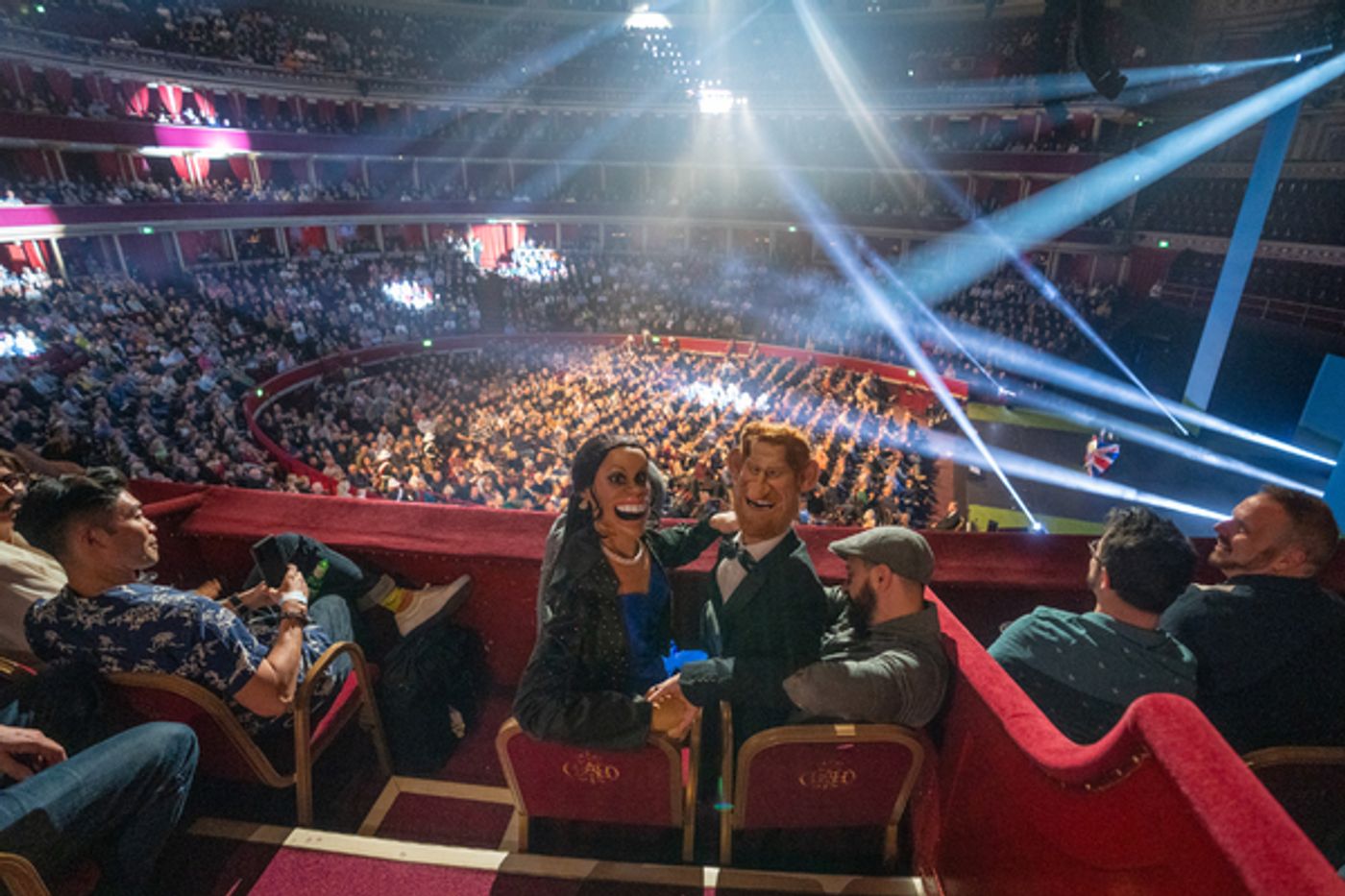 Photos: Meghan and Harry from IDIOTS ASSEMBLE: SPITTING IMAGE THE MUSICAL Visit Royal Albert Hall  Image