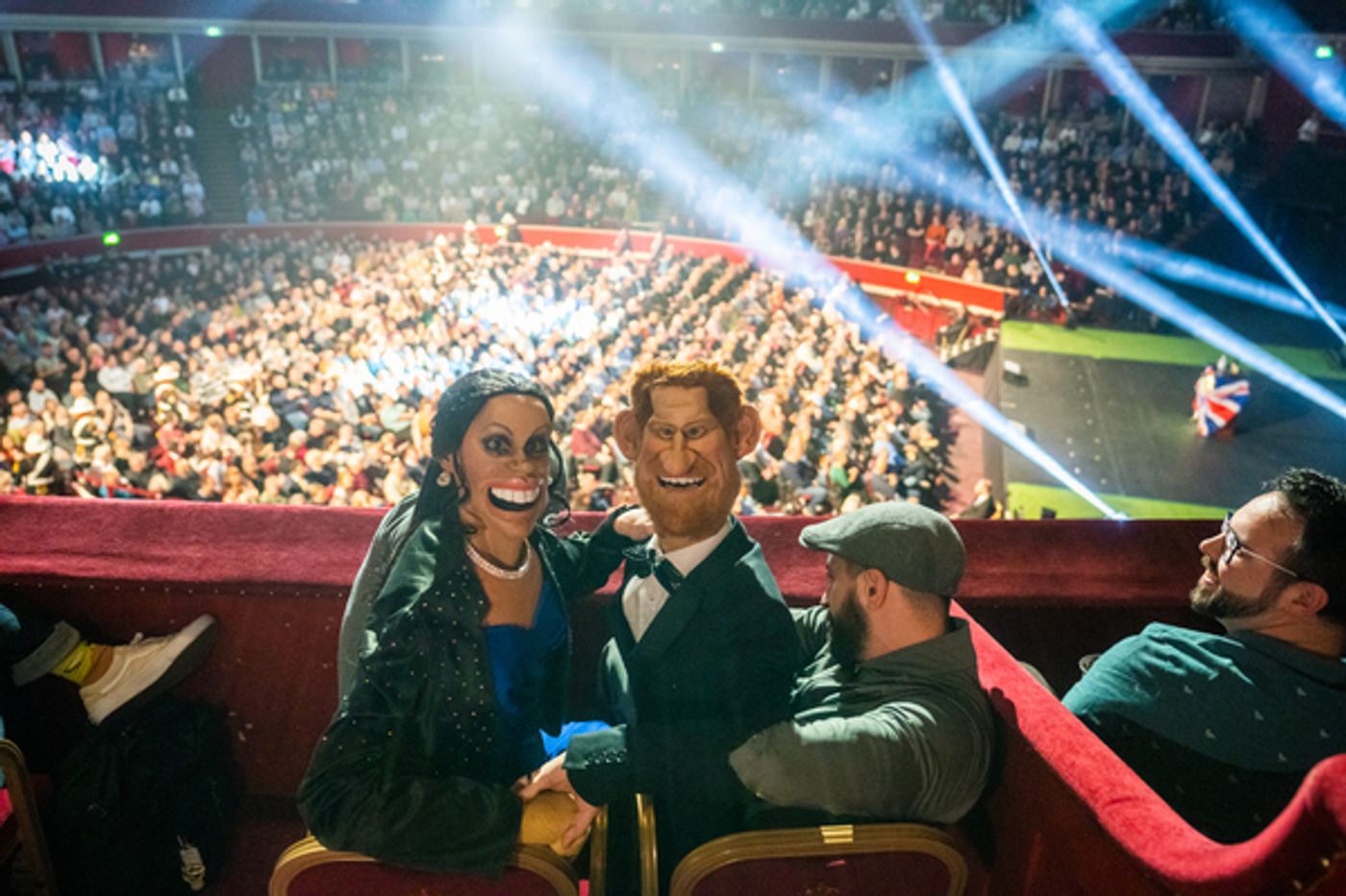 Photos: Meghan and Harry from IDIOTS ASSEMBLE: SPITTING IMAGE THE MUSICAL Visit Royal Albert Hall  Image