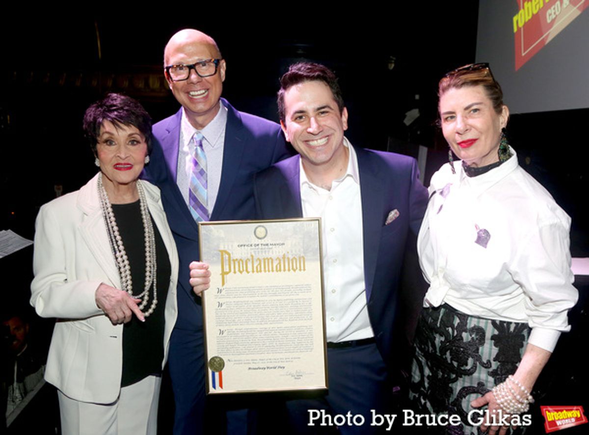 Host Chita Rivera, Host Richard Ridge, BroadwayWorld's Founder and CEO Robert Diamond and Theatre Director of Strategic Partnerships Mayor’s Office of Media and Entertainment Office of Film, Theatre and Broadcasting Carla Hoke-Miller at 