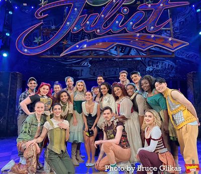 Addison Rae poses with Betsy Wolfe, Stark Sands, Lorna Courtney, Paulo Szot, Melanie  Photo