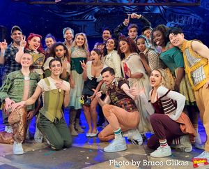 Addison Rae poses with Betsy Wolfe, Stark Sands, Lorna Courtney, Paulo Szot, Melanie  Photo