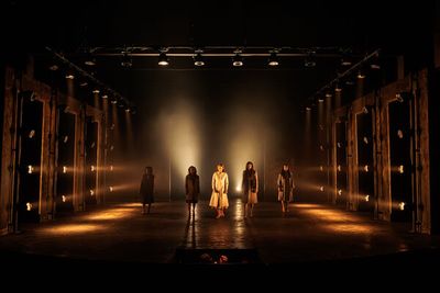 Samantha Gershman as Eva Perón and the Company of The REV Theatre Company’s produc Photo