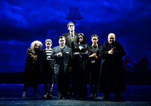 Cheryl Stern* (Grandma), Leo James Covitz (Pugsley), Carlos Lopez* (Gomez), Jeff Stoc Photo