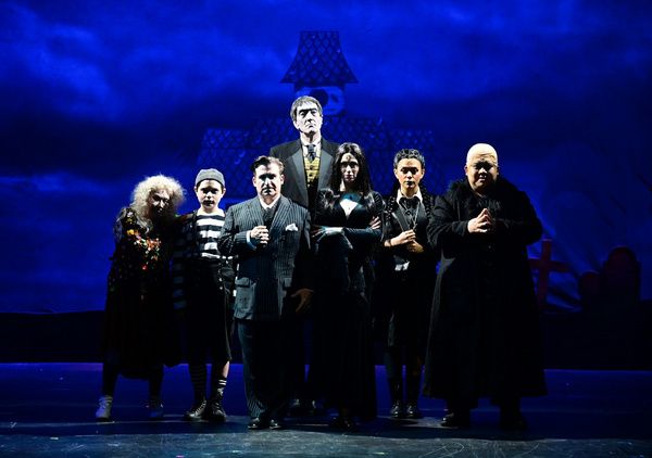 Cheryl Stern* (Grandma), Leo James Covitz (Pugsley), Carlos Lopez* (Gomez), Jeff Stoc Photo