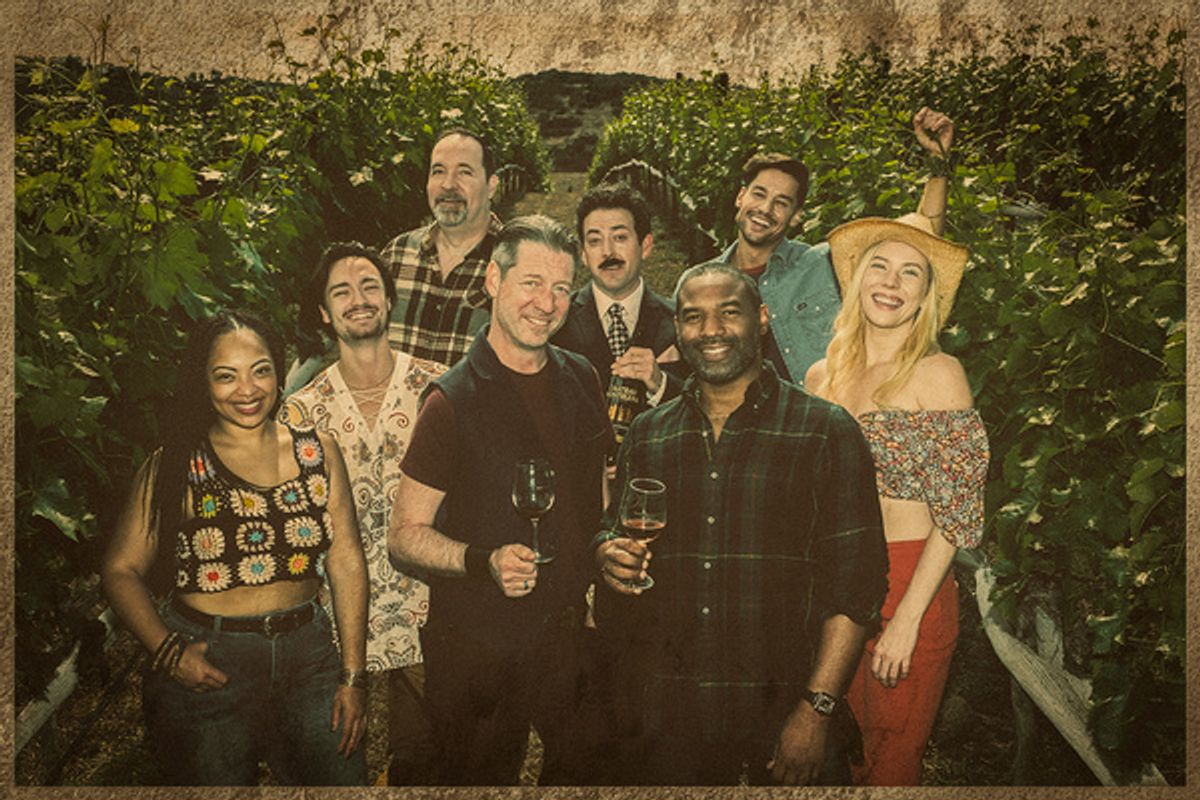 L-R: Taylor Renee Henderson as Jo Fagnani, Will Riddle as Bo Barrett,, T.J. Mannix as Jim Barrett, Writer James D Sasser, Louis Pardo as Steven Spurrier, Writer Charles Vincent Burwell, Patrick Ortiz  at 