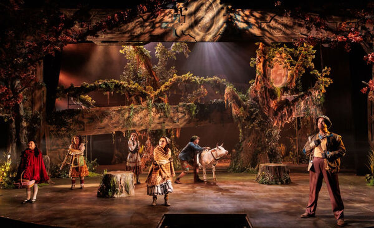 Kendyl Ito as Little Red Ridinghood, Joanne Baum as Jack’s Mother, Lindsay Nicole Chambers as the Baker’s Wife, Caelie Scott Flanagan as Cinderella, Dexter Conlin as Jack, and Aaron Galligan-Stierle  at 