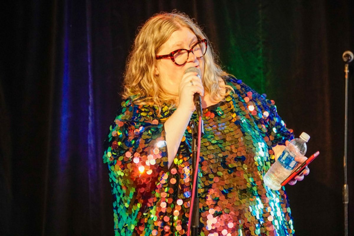 Randi Berry, Executive Director of IndieSpace, speaks to the crowd at 