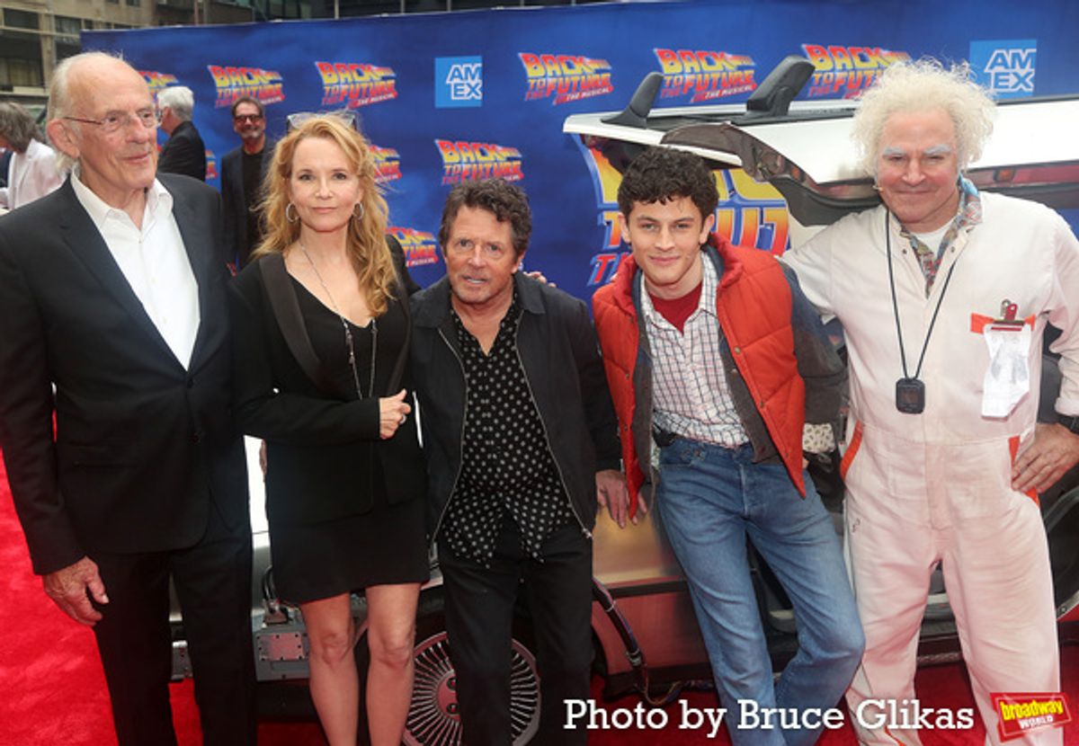 Christopher Lloyd, Lea Thompson, Michael J. Fox, Casey Likes and Roger Bart at 