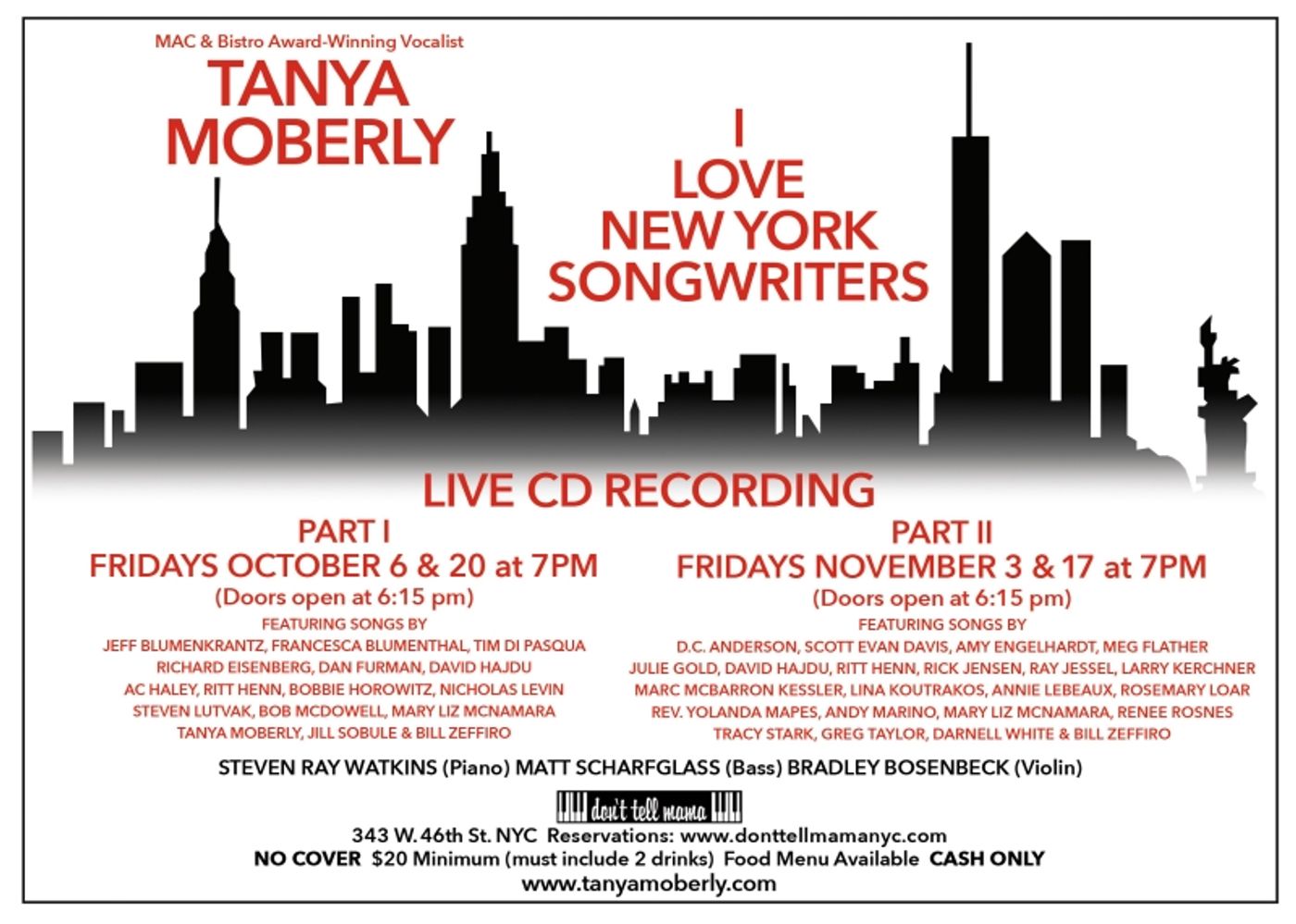 Tanya Moberly To Record Live Album Of I LOVE NEW YORK SONGWRITERS  Image