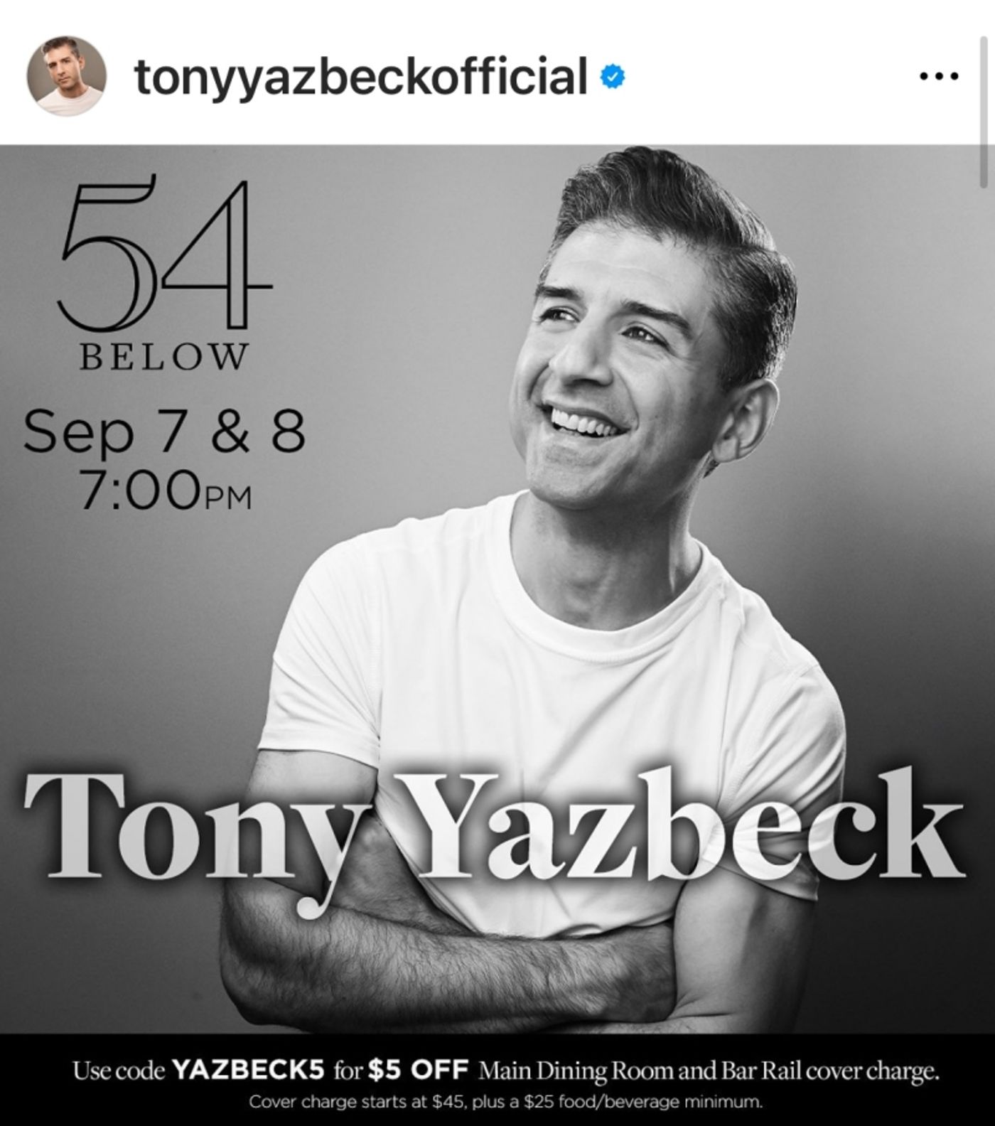 TONY YAZBECK Returns To 54 Below September 7 and 8 TONY YAZBECK Returns To 54 Below September 7 and 8 Image
