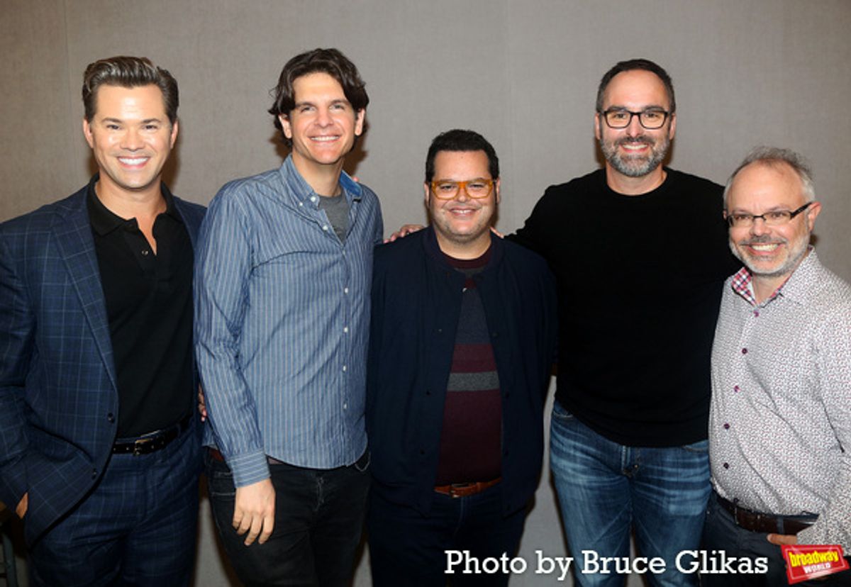 Andrew Rannells, Director Alex Timbers, Josh Gad, Composers/Book Writers Anthony King and Scott Brown at 
