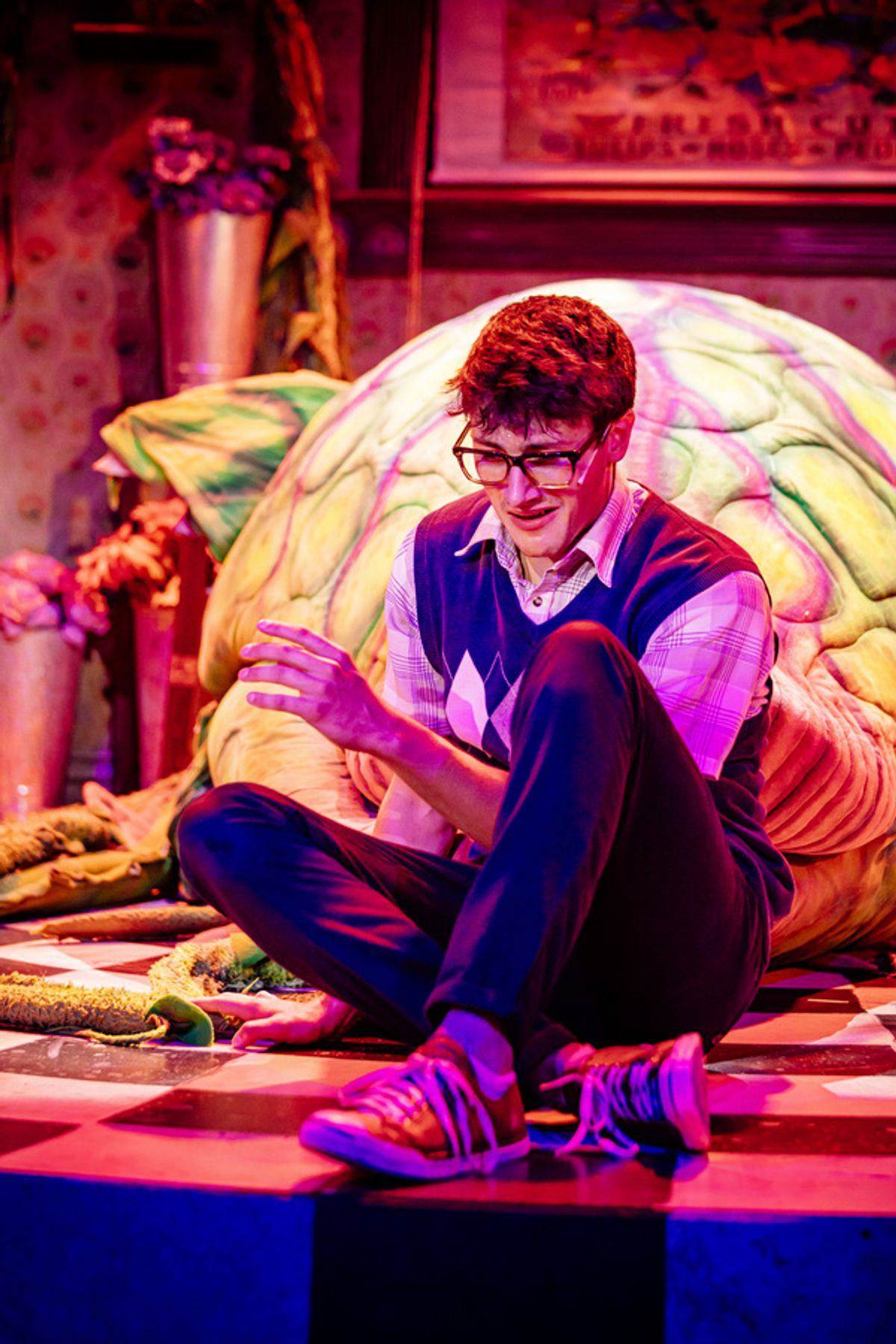 Tyler J. Messinger and Audrey II (Puppeteer: Vaughn Louks, Voice: William Scott Davison) at Photos: First Look at LITTLE SHOP OF HORRORS at The Encore