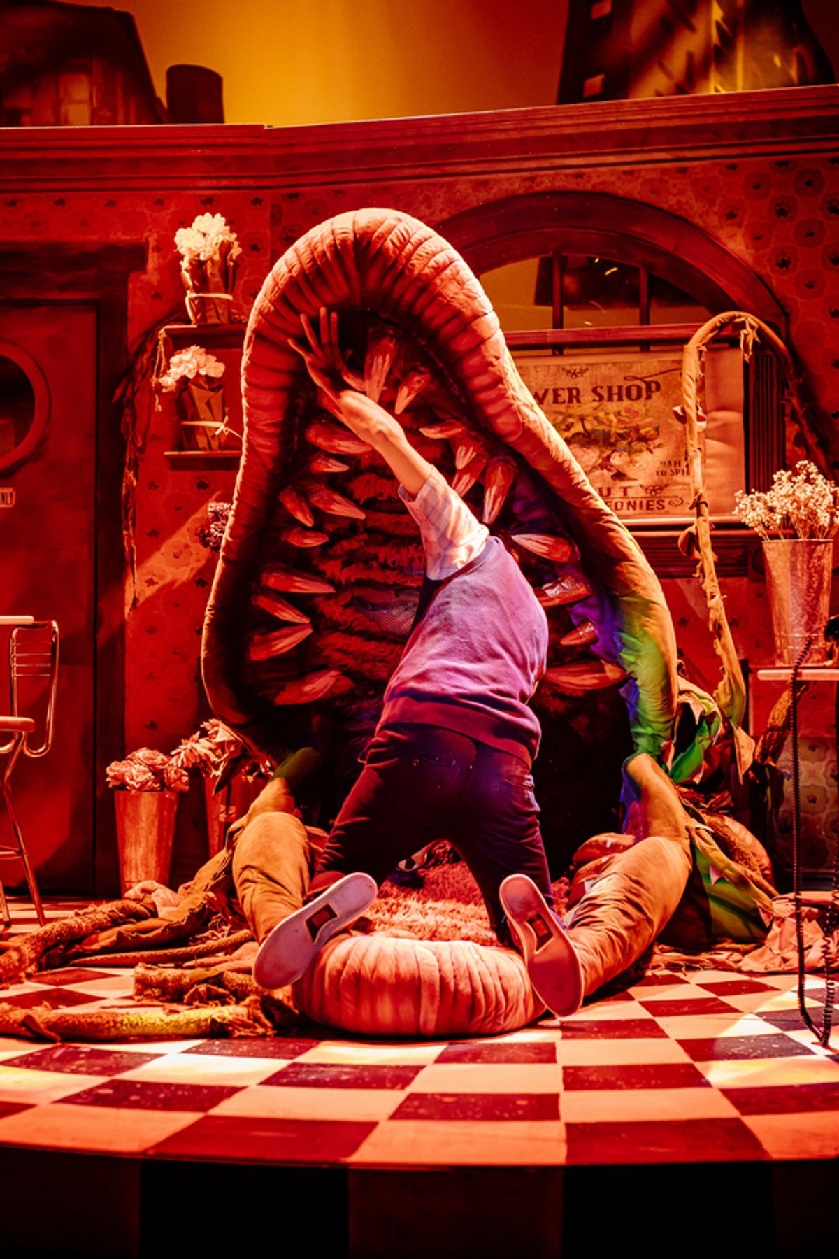 Tyler J. Messinger and Audrey II (Puppeteer: Vaughn Louks, Voice: William Scott Davison) at Photos: First Look at LITTLE SHOP OF HORRORS at The Encore