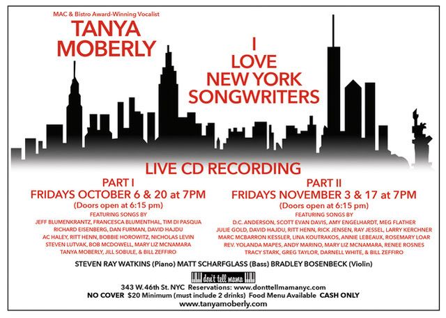 Tanya Moberly To Record I LOVE NEW YORK SONGWRITERS In Performance at Don't Tell Mama  Image