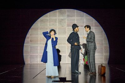 Patsy Ferran (Eliza Doolittle), Rohan Rakhit (Ensemble) and Taheen Modak (Freddy Eyns Photo