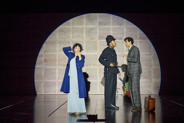 Patsy Ferran (Eliza Doolittle), Rohan Rakhit (Ensemble) and Taheen Modak (Freddy Eyns Photo
