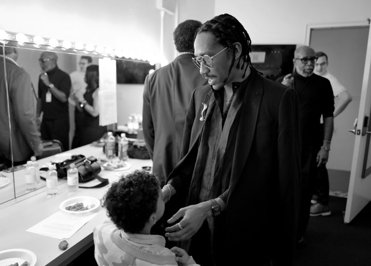 NEW YORK, NEW YORK - SEPTEMBER 18: (EDITOR'S NOTE: Image was shot in black and white. Color version not available.) Griffin Matthews prepares backstage during the 9th Annual 'Voices: Stars For Foster Kids' Benefit Concert hosted by You Gotta Believe at Town Hall on September 18, 2023 in New York City. (Photo by Jenny Anderson/Getty Images for You Gotta Believe) at 