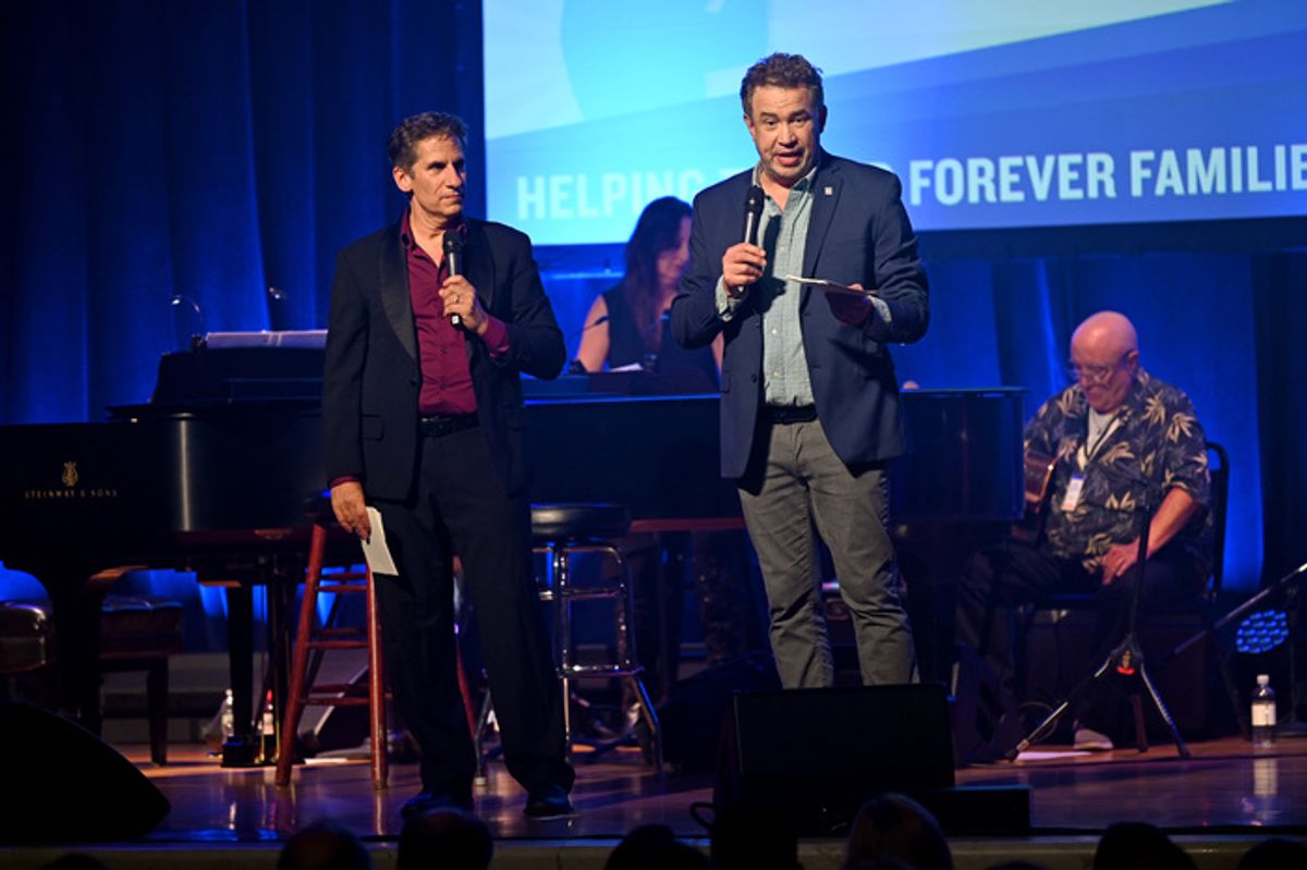 NEW YORK, NEW YORK - SEPTEMBER 18: Seth Rudetsky and James Wesley speak onstage during the 9th Annual 'Voices: Stars For Foster Kids' Benefit Concert hosted by You Gotta Believe at Town Hall on September 18, 2023 in New York City. (Photo by Jenny Anderson/Getty Images for You Gotta Believe) at 