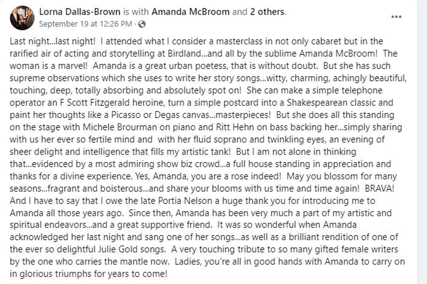 Review: Amanda McBroom SUCH GOOD FRIENDS At Birdland Such Good Storytelling Review: Amanda McBroom SUCH GOOD FRIENDS At Birdland Such Good Storytelling Image